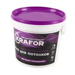 КРАСКА В/Д  ДЛЯ ПОТОЛКОВ СУПЕРБЕЛАЯ  1,5 КГ (1/6) "KRAFOR"   (ФИОЛЕТ.)