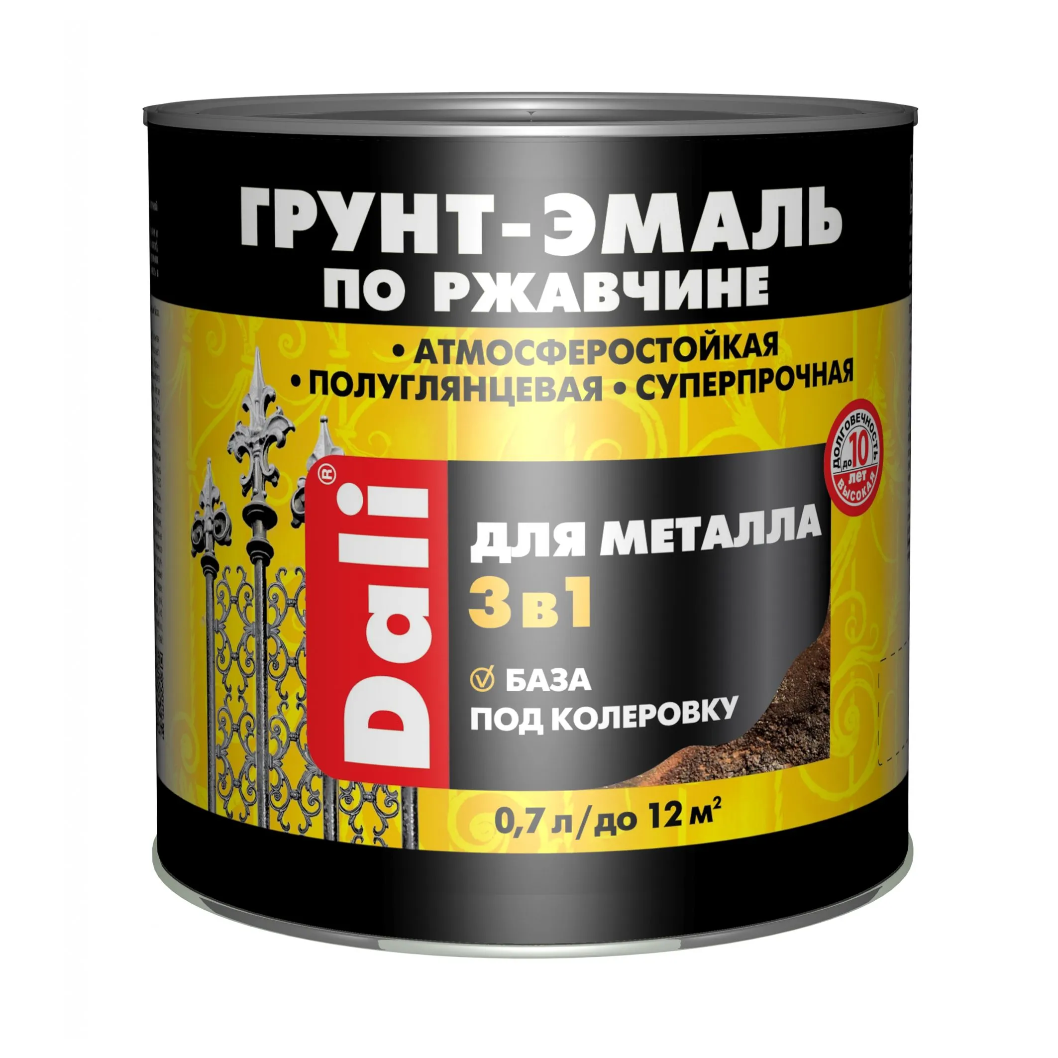 ГРУНТ- ЭМАЛЬ ПО РЖАВЧИНЕ "DALI"  3 В 1  БАЗА С 0,7 Л (6) "РОГНЕДА"