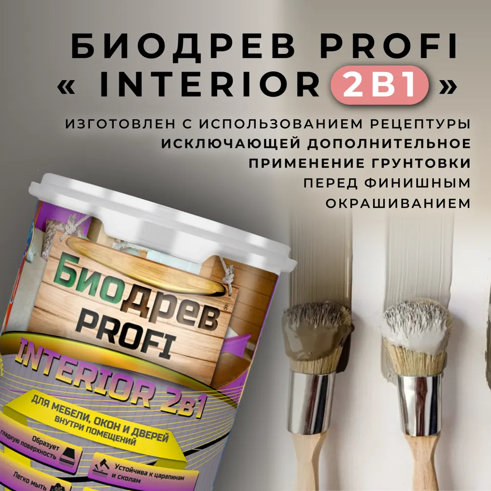Биодрев PROFI «INTERIOR 2в1» (износостойкая матовая краска для мебели, окон и дверей)