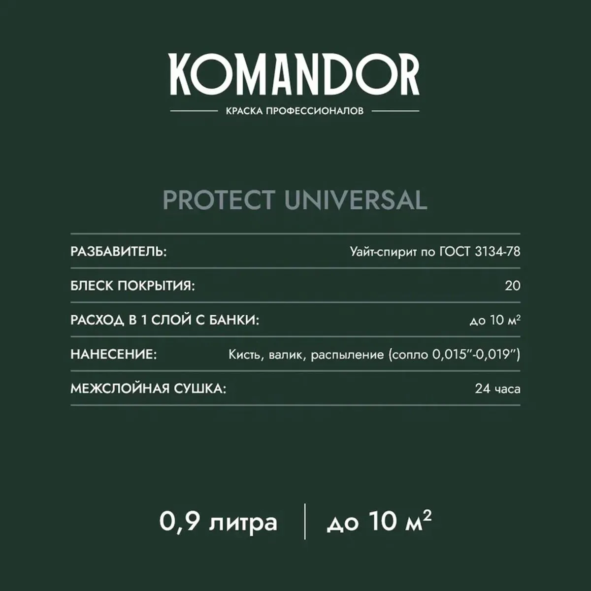 ЭМАЛЬ "PROTECT UNIVERSAL" УНИВЕРСАЛЬНАЯ БАЗА C 0,9 Л (1/6) "KOMANDOR"