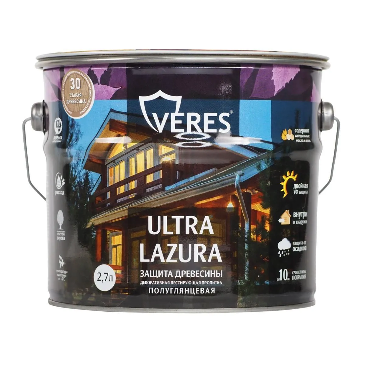 ВЕРЕС УЛЬТРА ЛАЗУРА №30 СТАРАЯ ДРЕВЕСИНА  2,7 Л (1/4) "VERES" VU-35