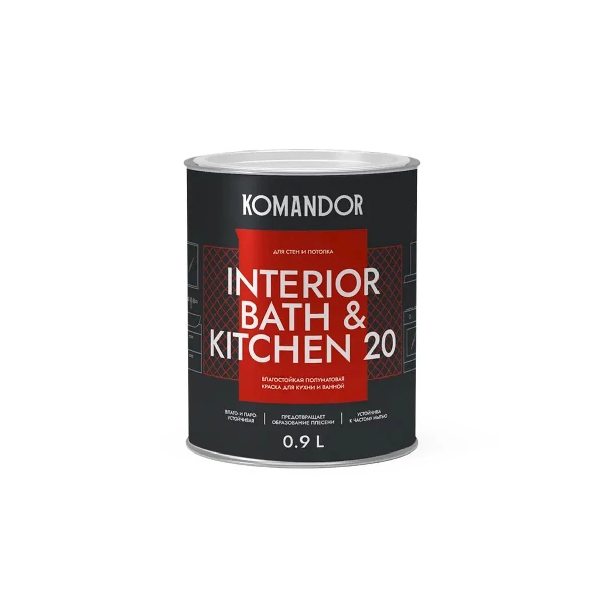 КРАСКА "INTERIOR BATH&KITCHEN 20" ВЛАГОСТОЙКАЯ БАЗА C 0,9 Л (1/6) "KOMANDOR"