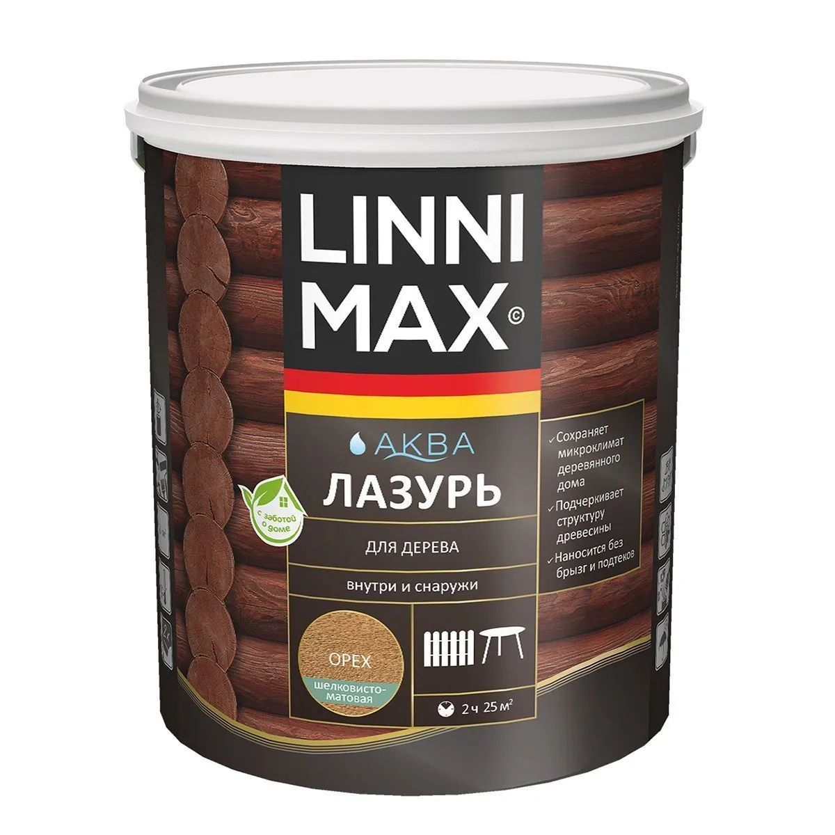 ЛАЗУРЬ ДЕРЕВОЗАЩИТНАЯ "АКВА" ОРЕХ 2,5 Л (1) "LINNIMAX"