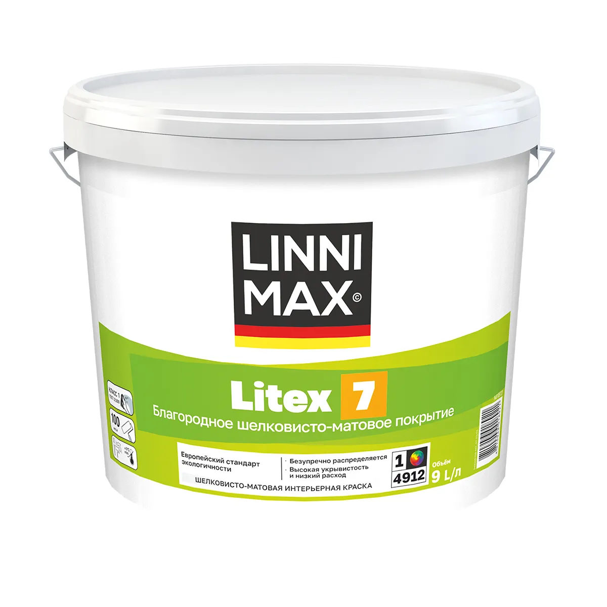 КРАСКА ИНТЕРЬЕРНАЯ "LITEX 7" БАЗА 1 (БЕЛАЯ) 9 Л (1) "LINNIMAX"