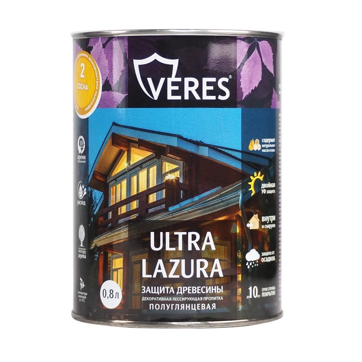 ВЕРЕС УЛЬТРА ЛАЗУРА № 2 СОСНА  0,8 Л (1/8) "VERES" VU-04