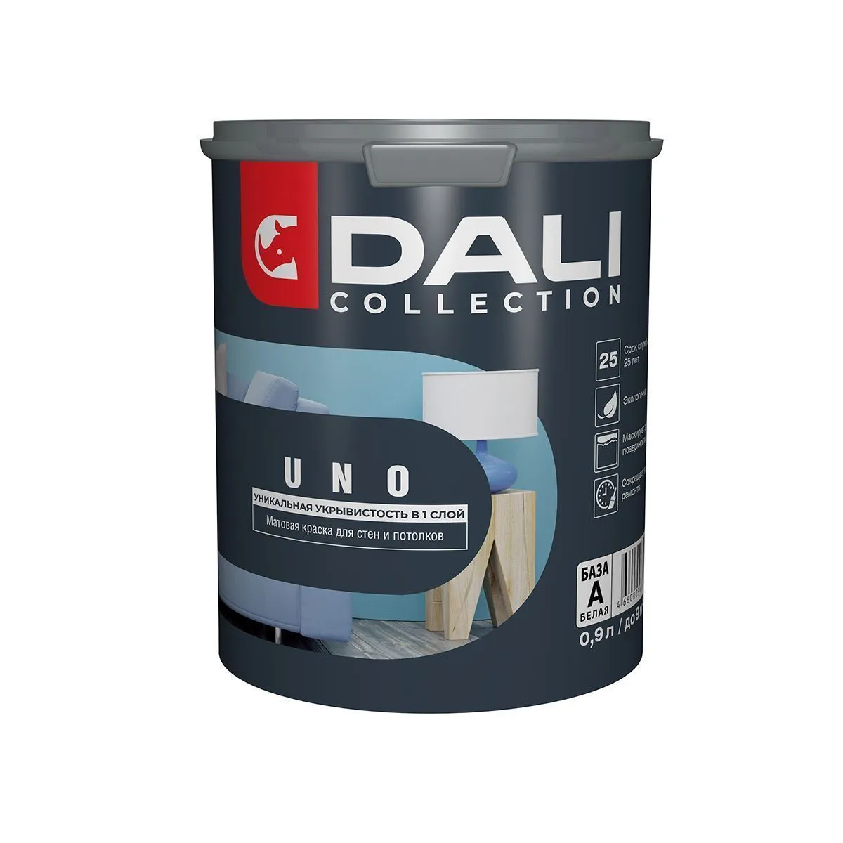 КРАСКА "DALI COLLECTION" UNO ДЛЯ СТЕН И ПОТОЛКОВ УКРЫВИСТАЯ БАЗА А 0,9 Л (1/6) "РОГНЕДА"