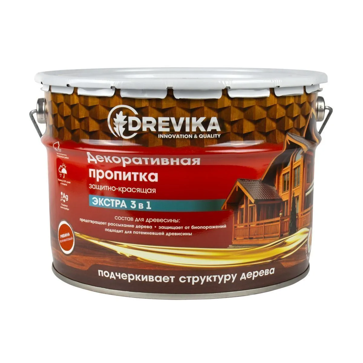 ПРОПИТКА ДЕКОРАТИВНАЯ "ЭКСТРА 3 В 1" РЯБИНА 9 Л (1) "DREVIKA"