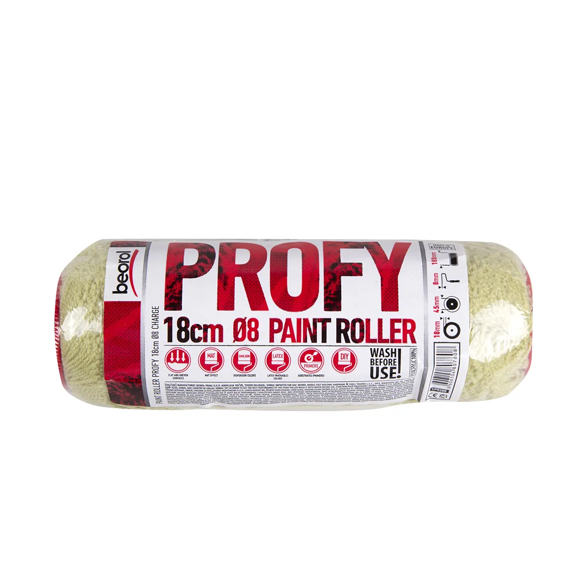 ВАЛИК ЗАПАСНОЙ ПОЛИАКРИЛ "PROFY" D81/180 ММ (ВОРС 18 ММ) БЮГЕЛЬ 8 ММ (1/30) "BEOROL"