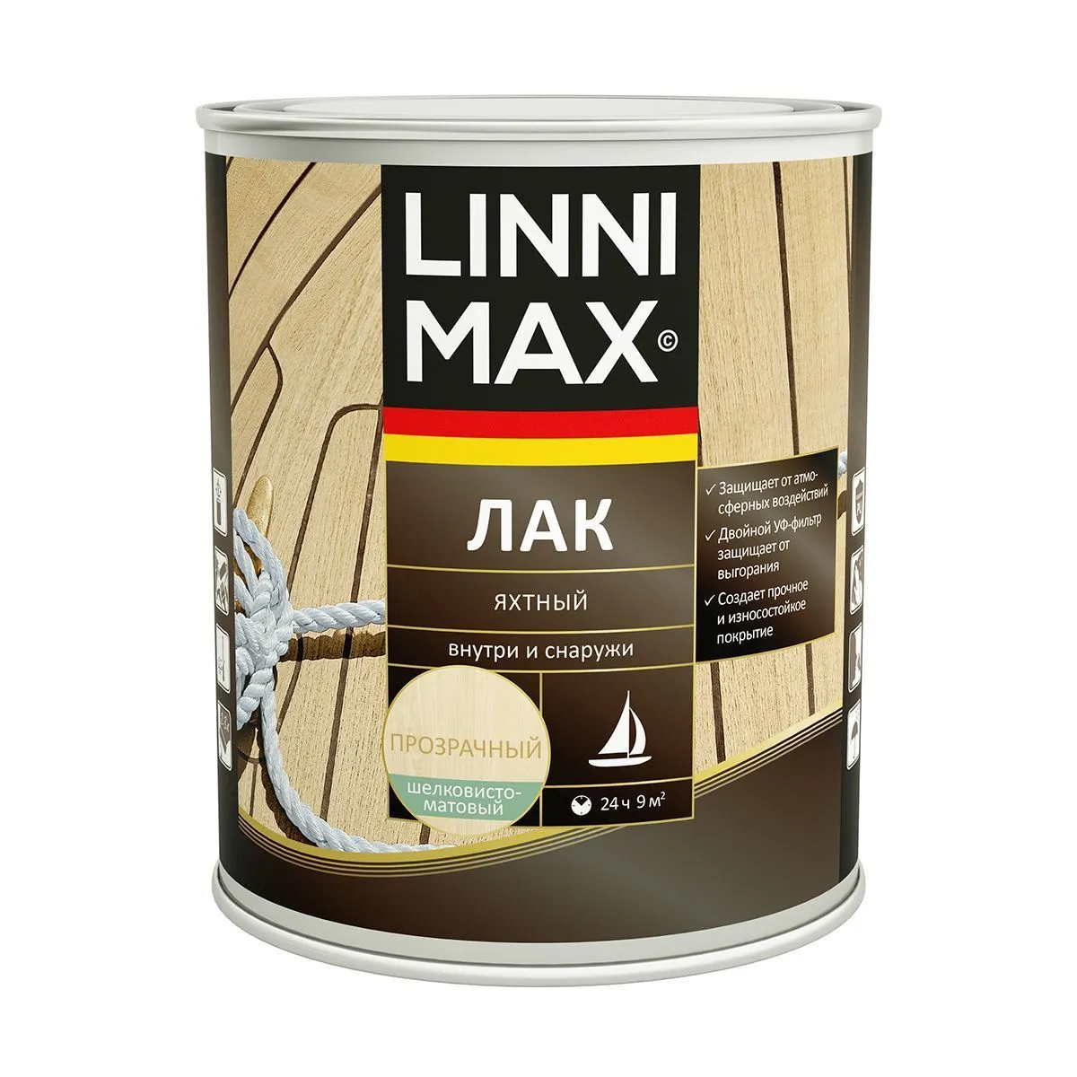 ЛАК ЯХТНЫЙ АЛКИДНО-УРЕТАНОВЫЙ ШЕЛКОВИСТО-МАТОВЫЙ 0,75 Л (1/6) "LINNIMAX"