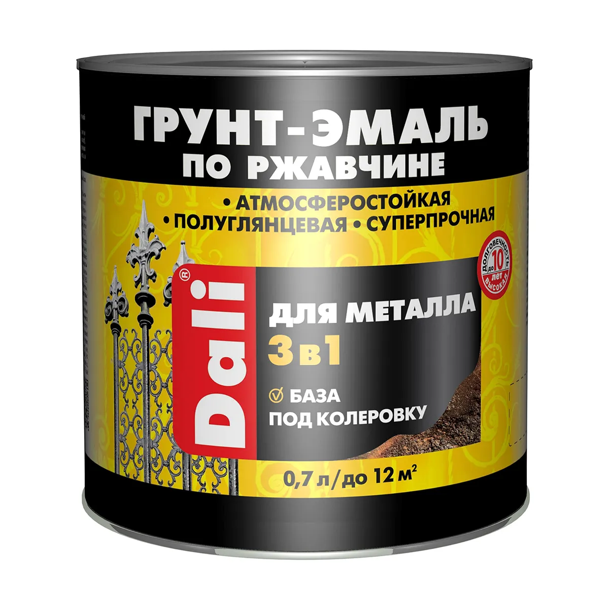 ГРУНТ- ЭМАЛЬ ПО РЖАВЧИНЕ "DALI"  3 В 1  БАЗА А 0,7 Л (6) "РОГНЕДА"