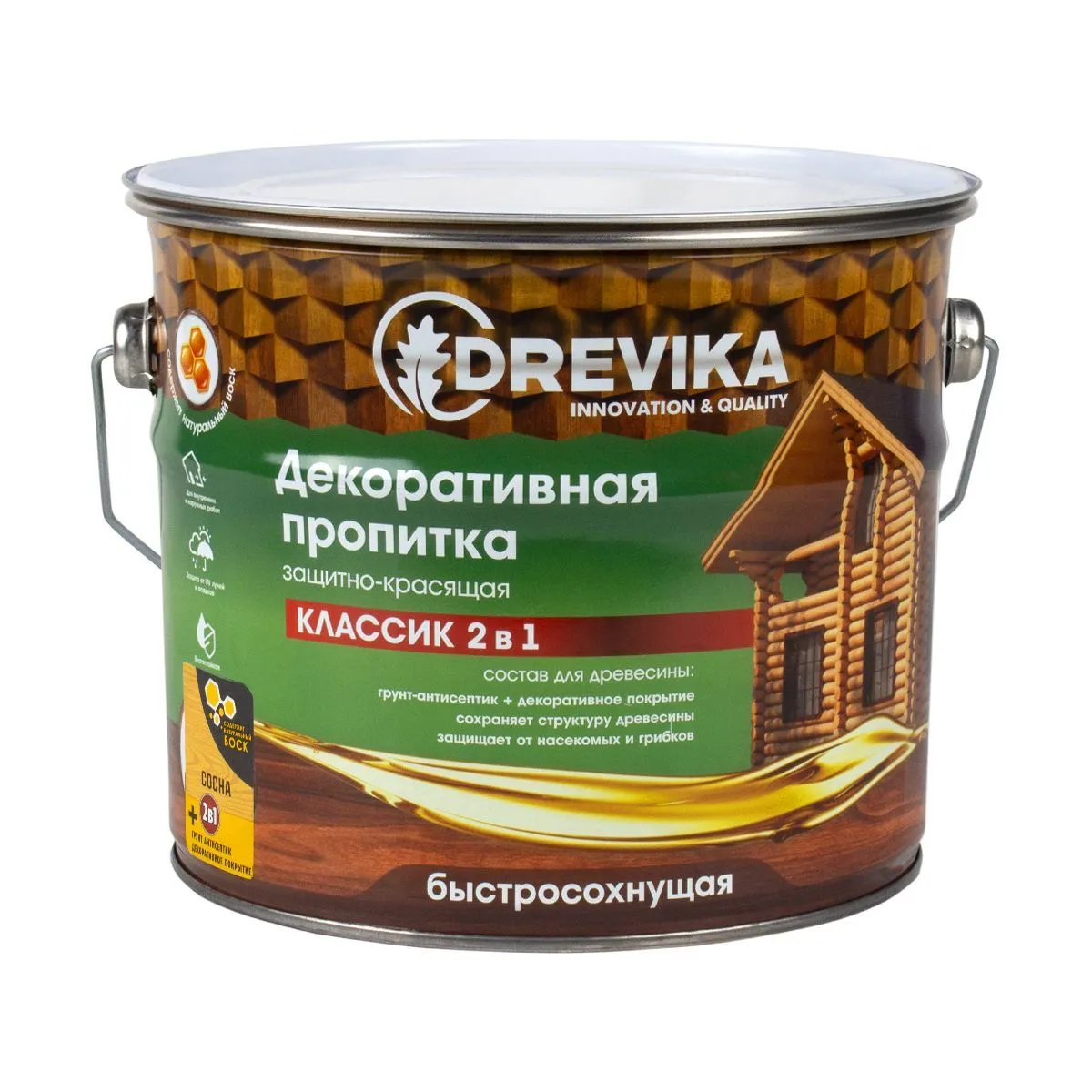 ПРОПИТКА ДЕКОРАТИВНАЯ "КЛАССИК 2 В 1" СОСНА 2,7 Л (1/4) "DREVIKA"
