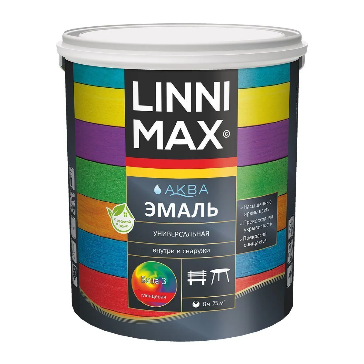 ЭМАЛЬ АЛКИДНАЯ УНИВЕРС. ГЛЯНЦЕВАЯ БАЗА 1 (БЕЛАЯ) 2,5 Л (1/4) "LINNIMAX"