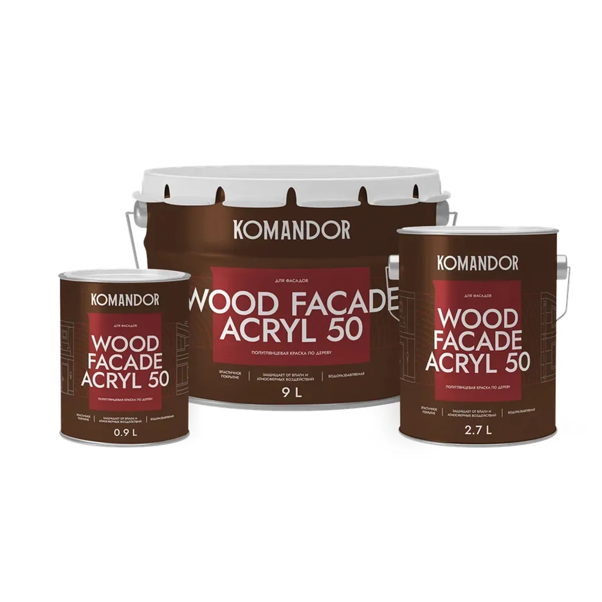 КРАСКА ПО ДЕРЕВУ "WOOD FACADE ACRYL 50" БАЗА C 2,7 Л (1) "KOMANDOR"