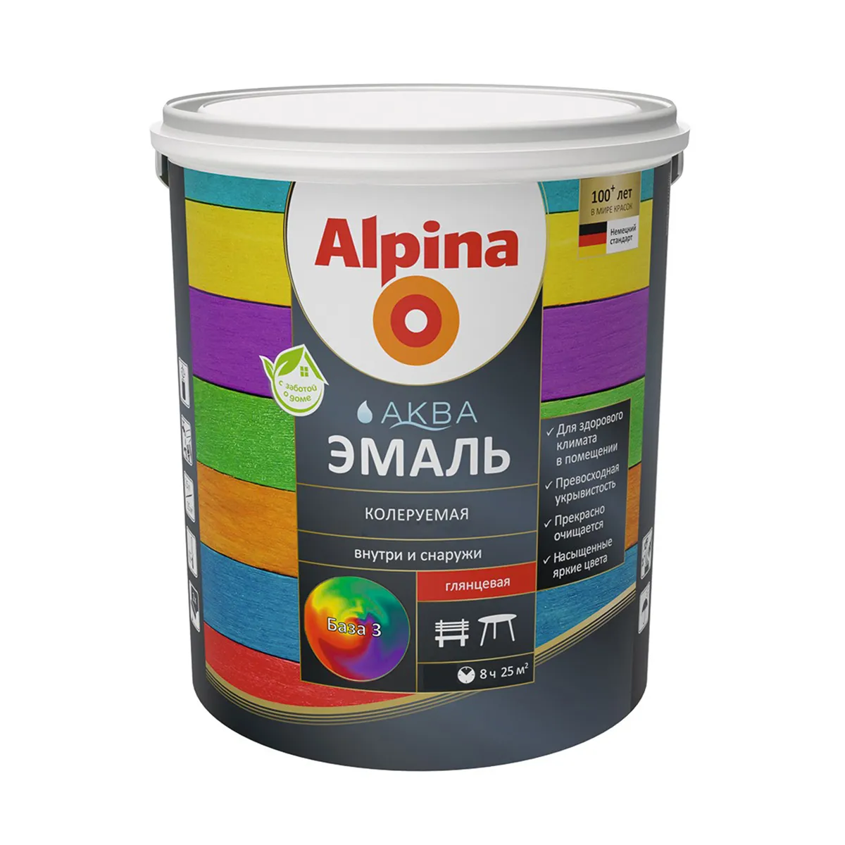 ЭМАЛЬ АКРИЛОВАЯ "АКВА" ПО МЕТАЛЛУ ГЛЯНЦ. БАЗА 3  БЕСЦВЕТНАЯ 2,35 Л (1) "ALPINA"
