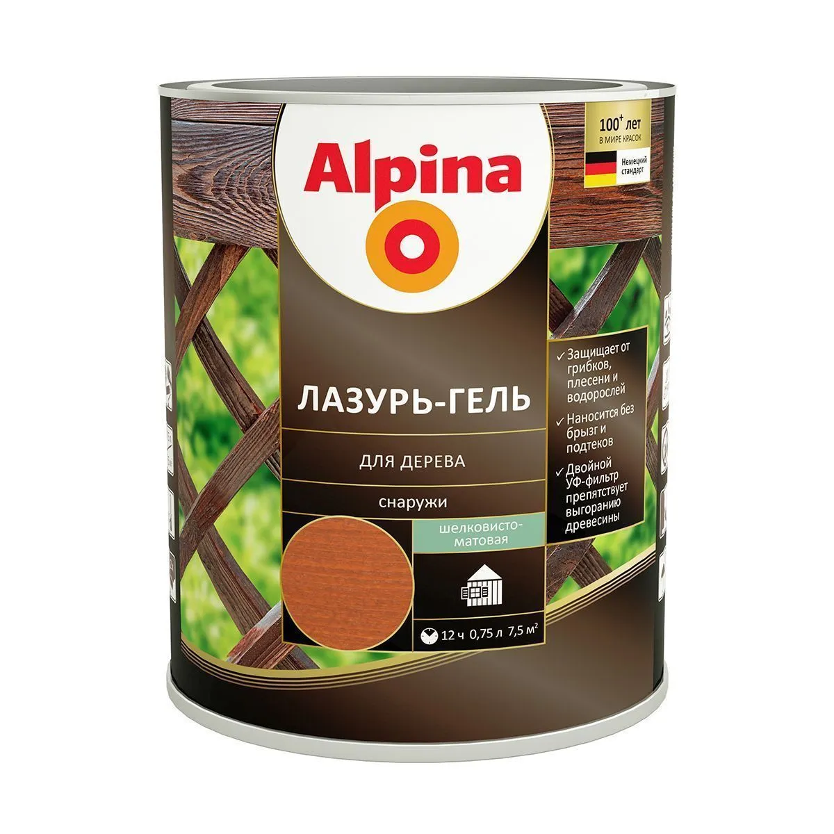 ЛАЗУРЬ-ГЕЛЬ ДЕРЕВОЗАЩИТНАЯ МАХАГОН  0,75 Л (1/6) "ALPINA"