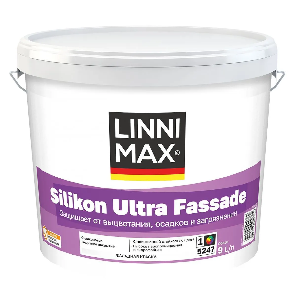 КРАСКА ФАСАДНАЯ "SILIKON ULTRA FASSADE" БАЗА 1 (БЕЛАЯ) 9 Л (1) "LINNIMAX"