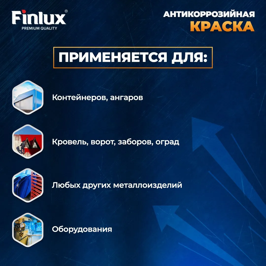 Краска по ржавчине 3 в 1 для защиты металлических поверхностей на 6 лет алкидно-уретановая Finlux CorrozoStop F-106 (Ral 1028, 1 кг.)