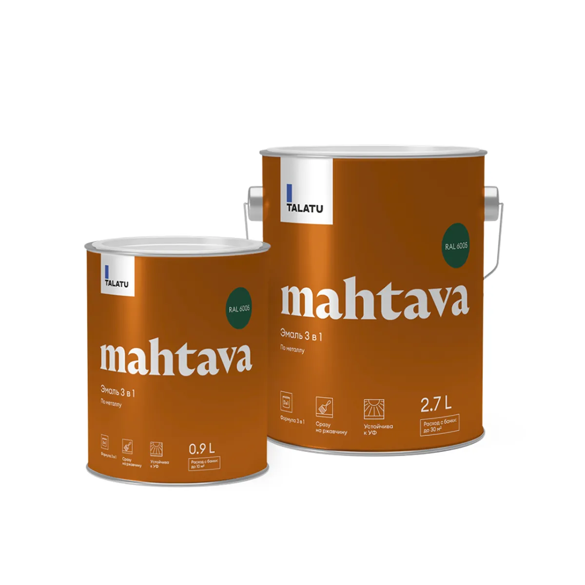 ГРУНТ-ЭМАЛЬ ПО РЖАВЧИНЕ 3 В 1 "MAHTAVA" ГЛЯНЦЕВАЯ 2,7 Л ЗЕЛЕНАЯ RAL 6005 (1) "TALATU"
