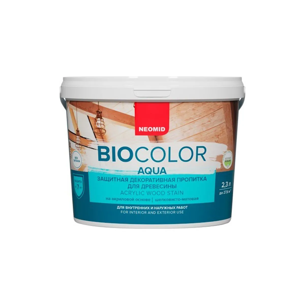 ПРОПИТКА ЗАЩИТНАЯ ДЕКОРАТИВНАЯ ДЛЯ ДРЕВЕСИНЫ "BIO COLOR AQUA" 2,3 Л БЕЛАЯ (1/4) "NEOMID"