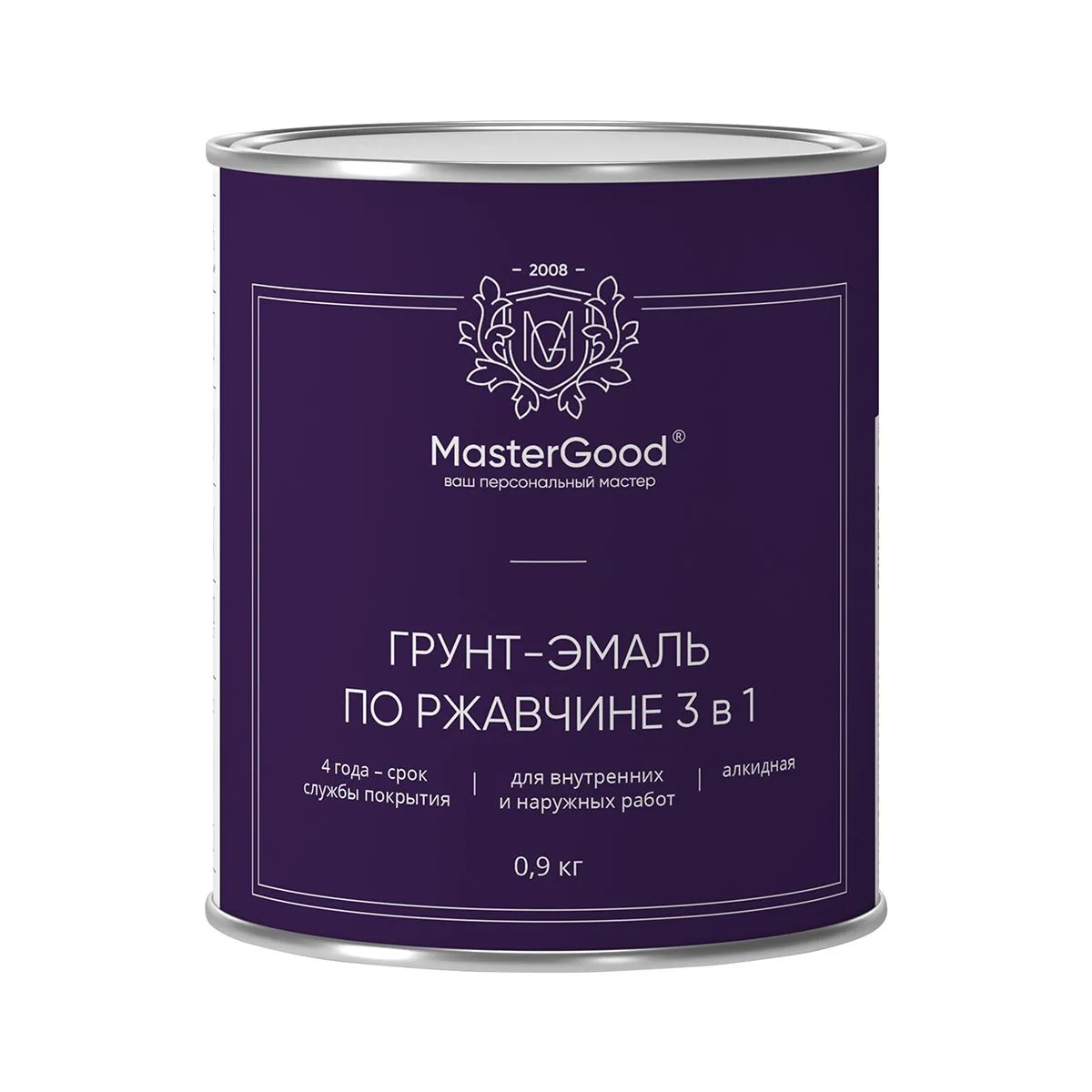 ГРУНТ- ЭМАЛЬ ПО РЖАВЧИНЕ  3 В 1 ЧЕРНАЯ 0,9 КГ (1/12) "MASTERGOOD"