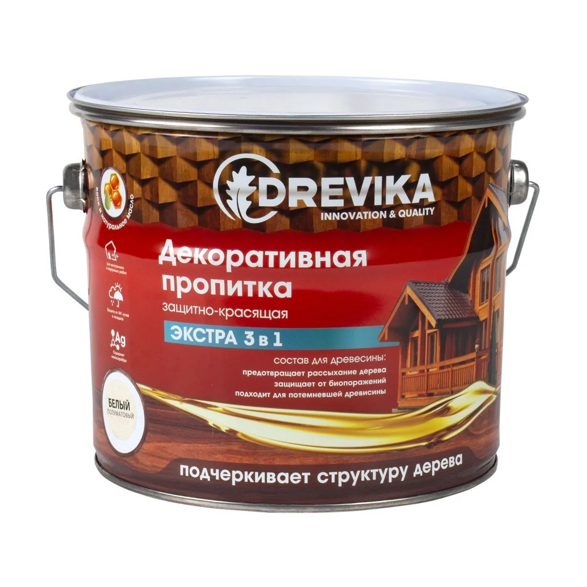ПРОПИТКА ДЕКОРАТИВНАЯ "ЭКСТРА 3 В 1" БЕЛЫЙ 3 Л (1/4) "DREVIKA"