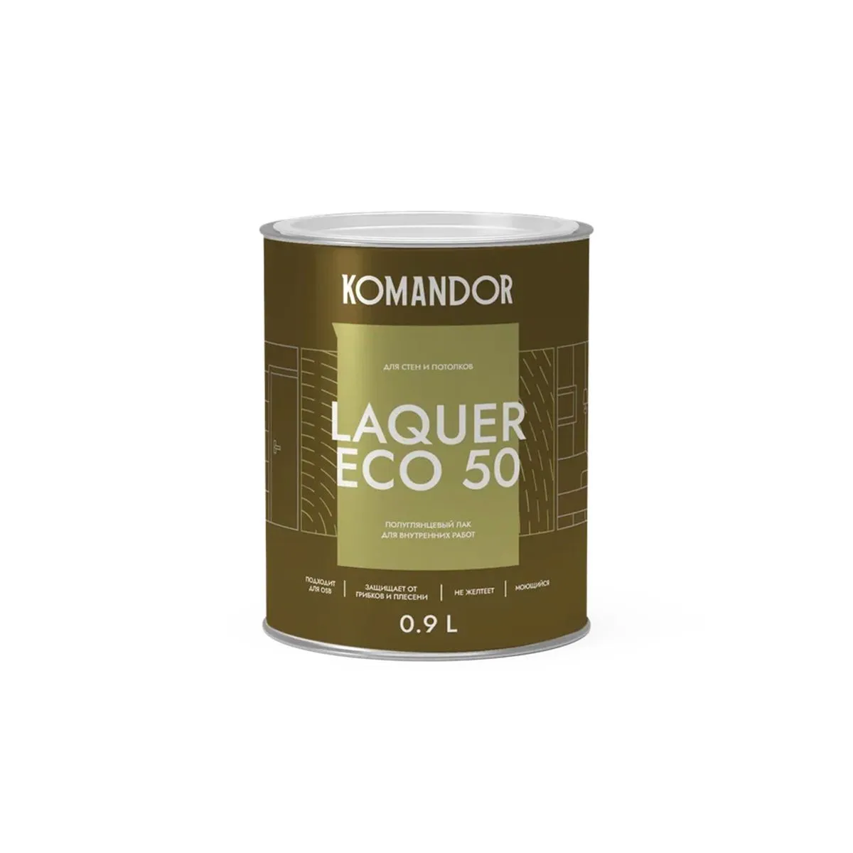 ЛАК "LAQUER ECO 50" ДЛЯ СТЕН И ПОТОЛКОВ П/ЛЯНЦ. 0,9 Л (1/6) "KOMANDOR"