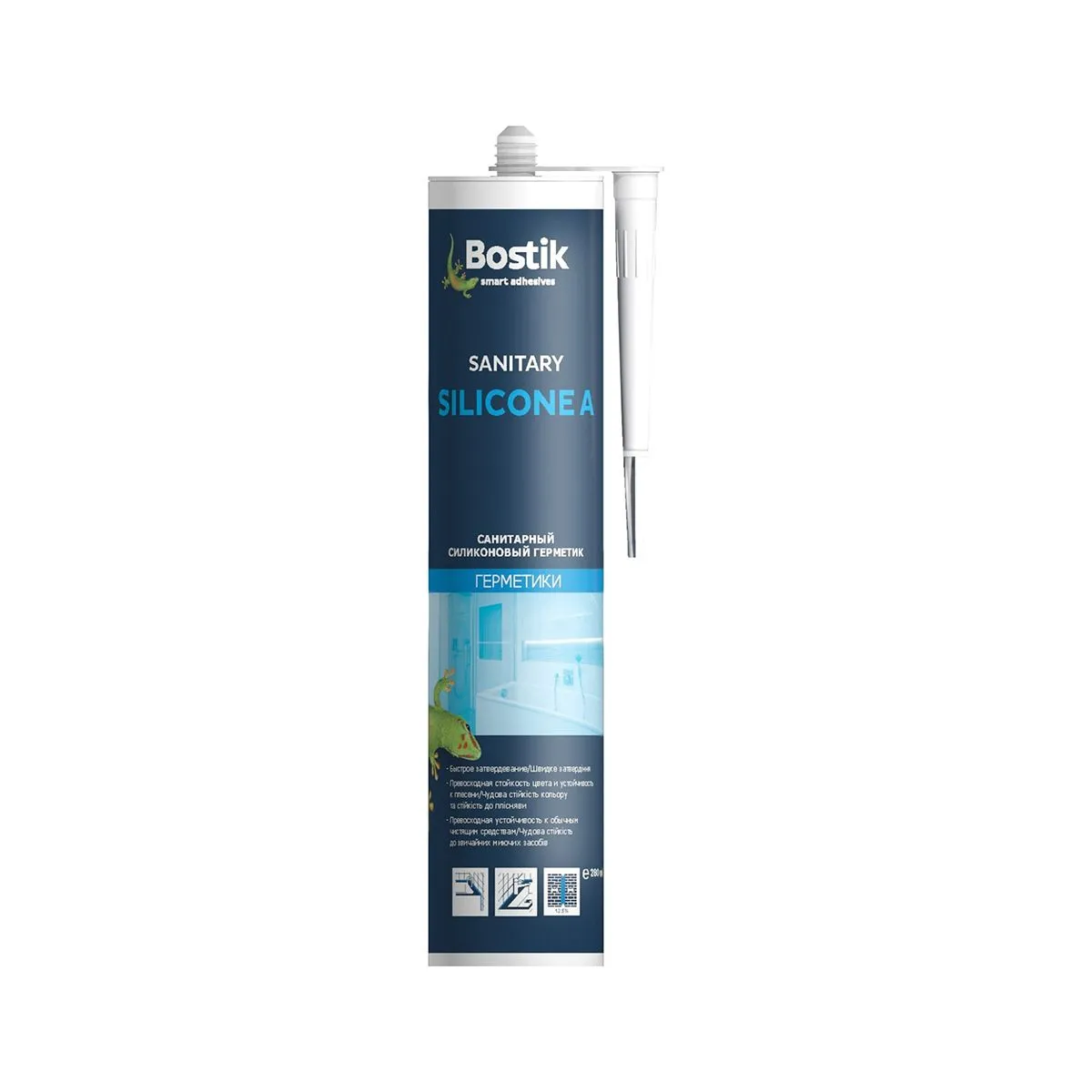 ГЕРМЕТИК СИЛИКОНОВЫЙ САНИТАРНЫЙ  "SANITARY SILICONE A"  ПРОЗРАЧНЫЙ 280 МЛ (12) "BOSTIK"