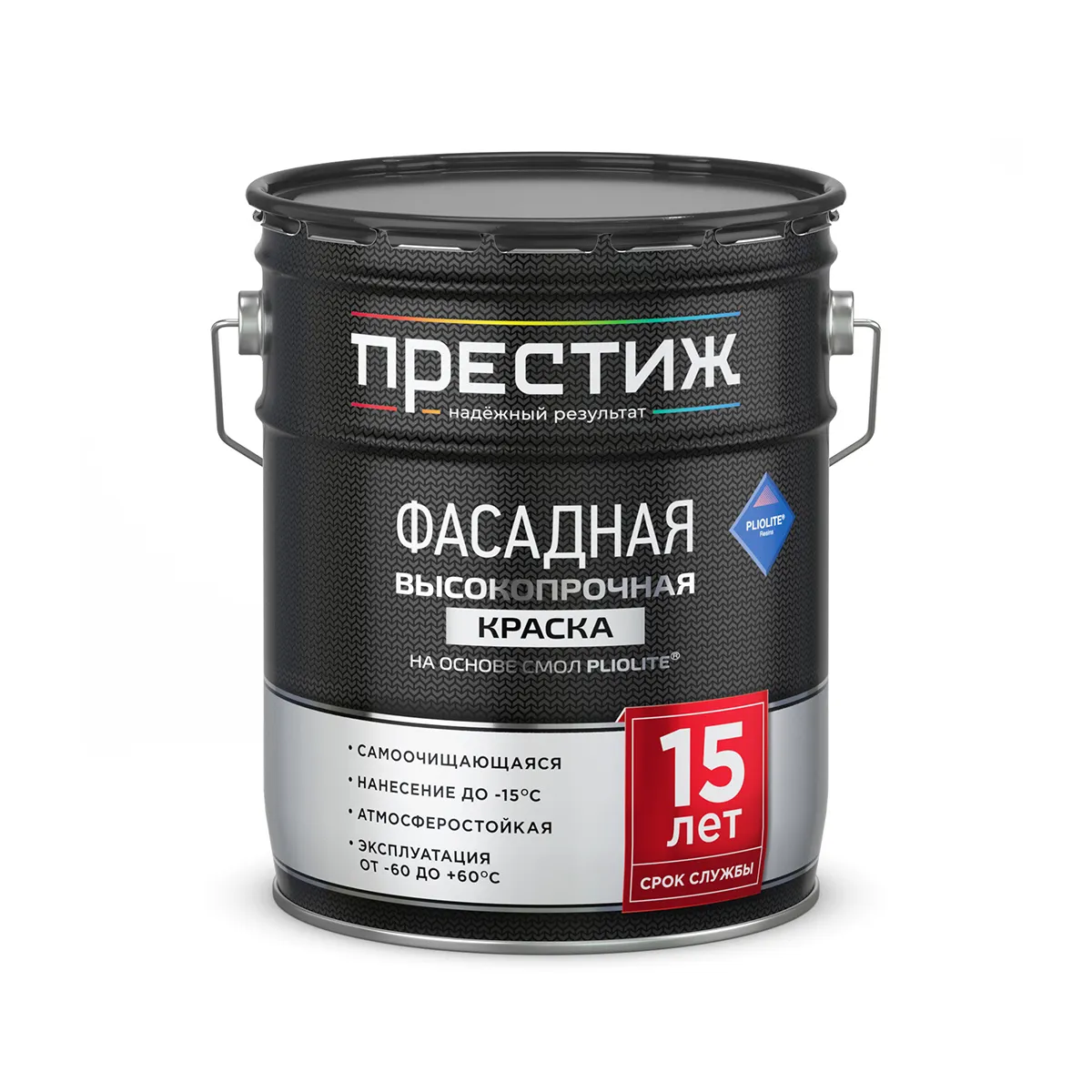 КРАСКА ФАСАДНАЯ ВЫСОКОПРОЧНАЯ НА ОСНОВЕ СМОЛ PLIOLITE БЕЛАЯ 9 Л (1) "ПРЕСТИЖ"
