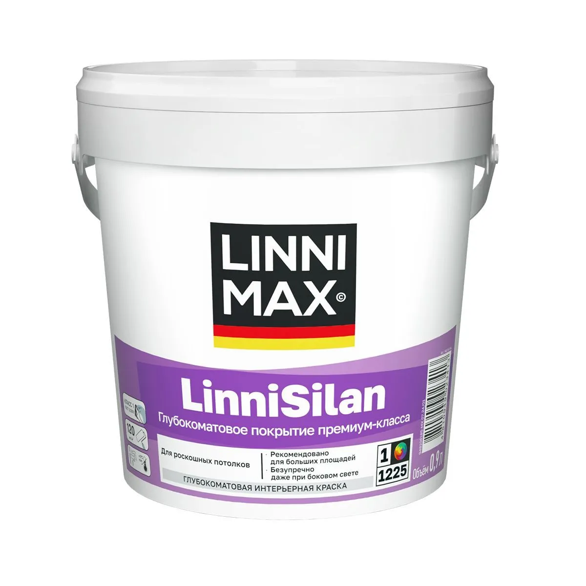 КРАСКА ИНТЕРЬЕРНАЯ "LINNISILAN" БАЗА 1 (БЕЛАЯ) 0,9 Л (1/6) "LINNIMAX"