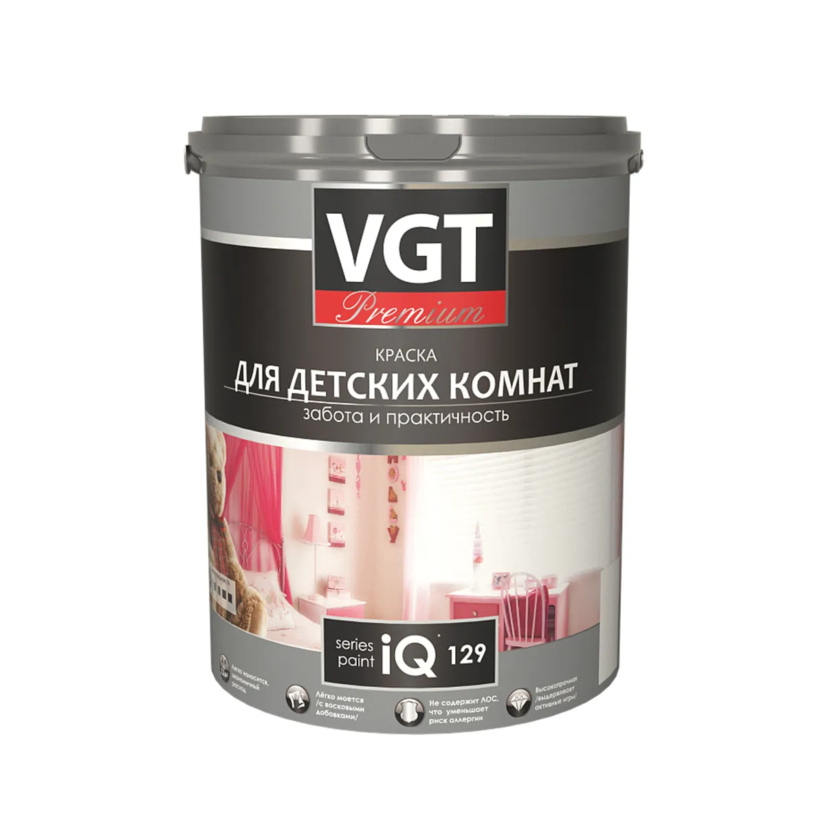 КРАСКА АКРИЛОВАЯ "PREMIUM" ДЛЯ ДЕТСКИХ КОМНАТ  IQ129  БАЗА А  2 Л/ 3,1 КГ (4) "ВГТ"