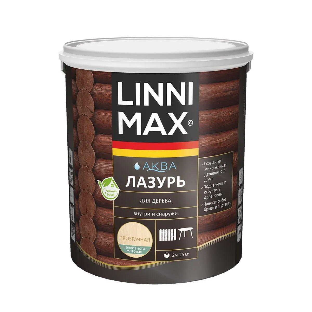 ЛАЗУРЬ ДЕРЕВОЗАЩИТНАЯ "АКВА" БЕСЦВЕТНАЯ 2,5 Л (1) "LINNIMAX"