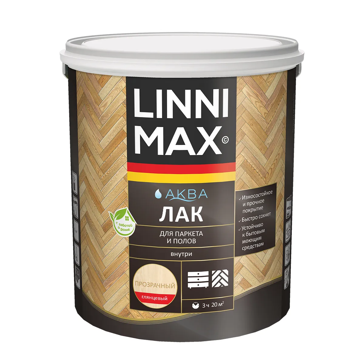 ЛАК АКРИЛОВЫЙ "АКВА" ПАРКЕТНЫЙ ГЛЯНЦ. 2,5 Л (1) "LINNIMAX"