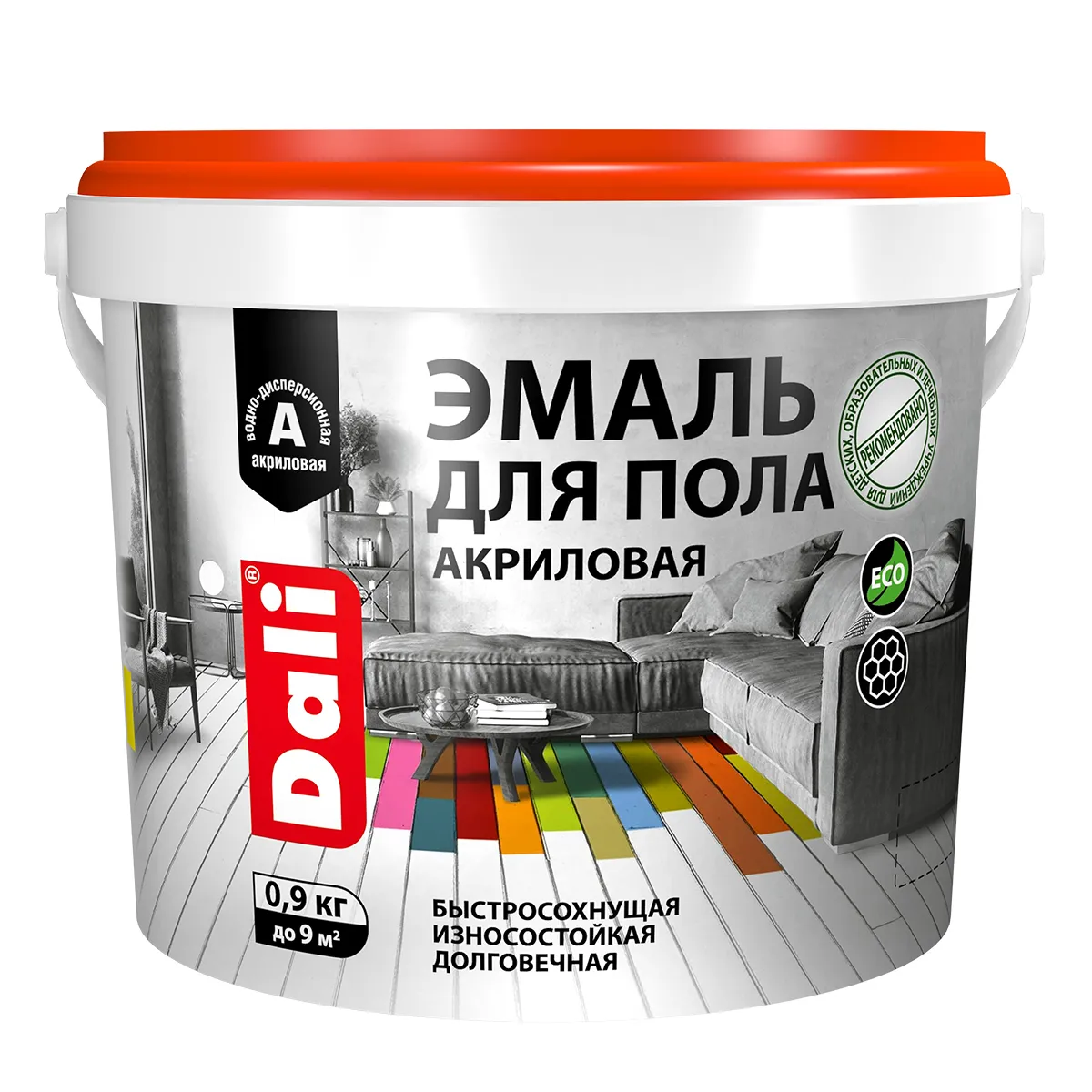 ЭМАЛЬ ДЛЯ ПОЛА АКРИЛОВАЯ "DALI" ОРЕХ  0,9 КГ (1/6) "РОГНЕДА"