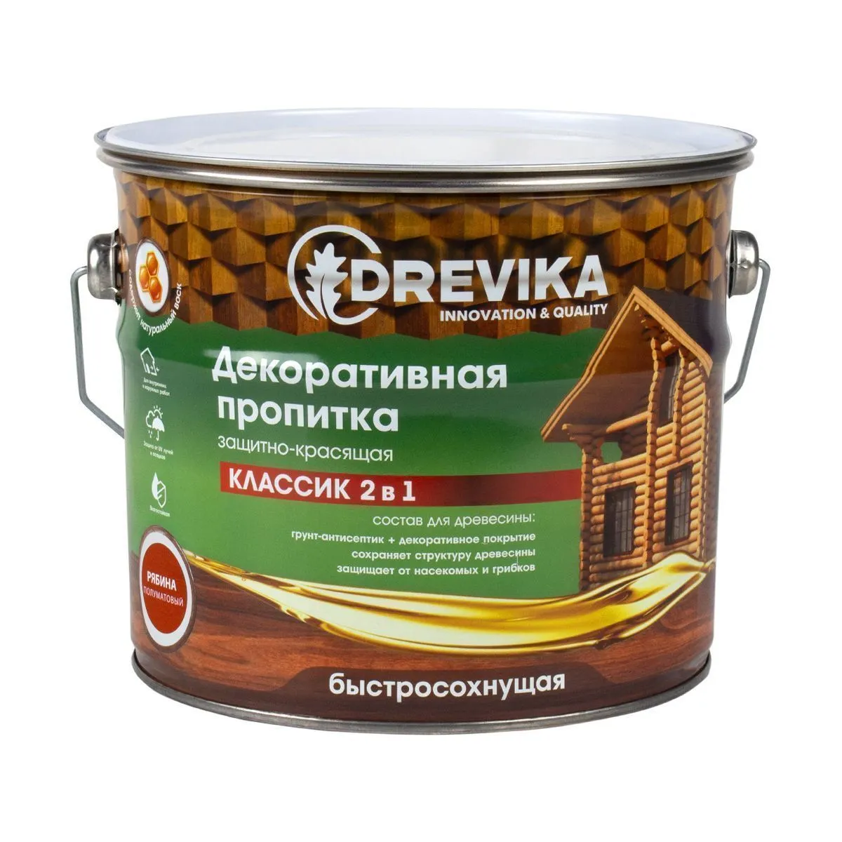 ПРОПИТКА ДЕКОРАТИВНАЯ "КЛАССИК 2 В 1" РЯБИНА 2,7 Л (1/4) "DREVIKA"