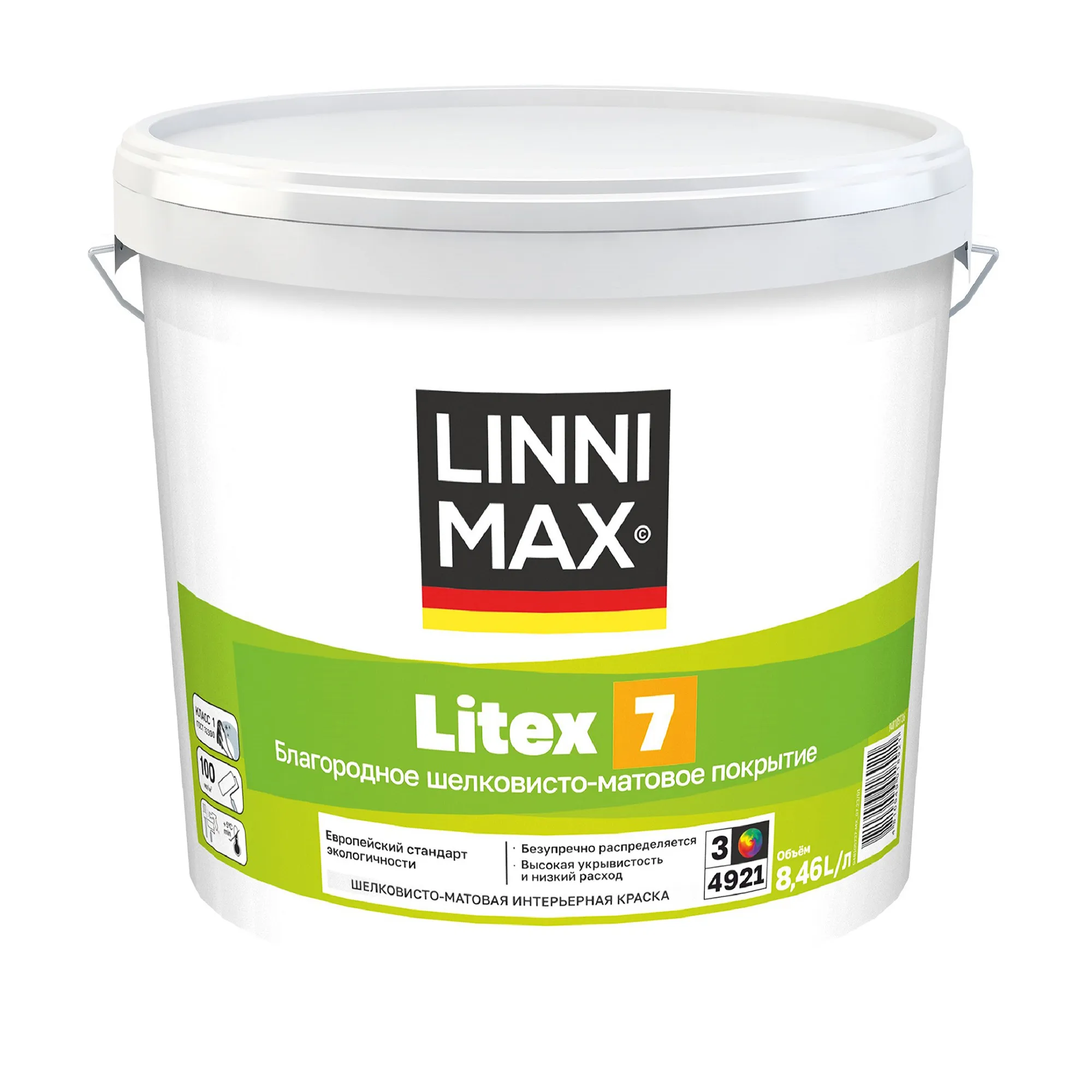КРАСКА ИНТЕРЬЕРНАЯ "LITEX 7" БАЗА 3 (БЕСЦВЕТНАЯ) 8,46 Л (1) "LINNIMAX"