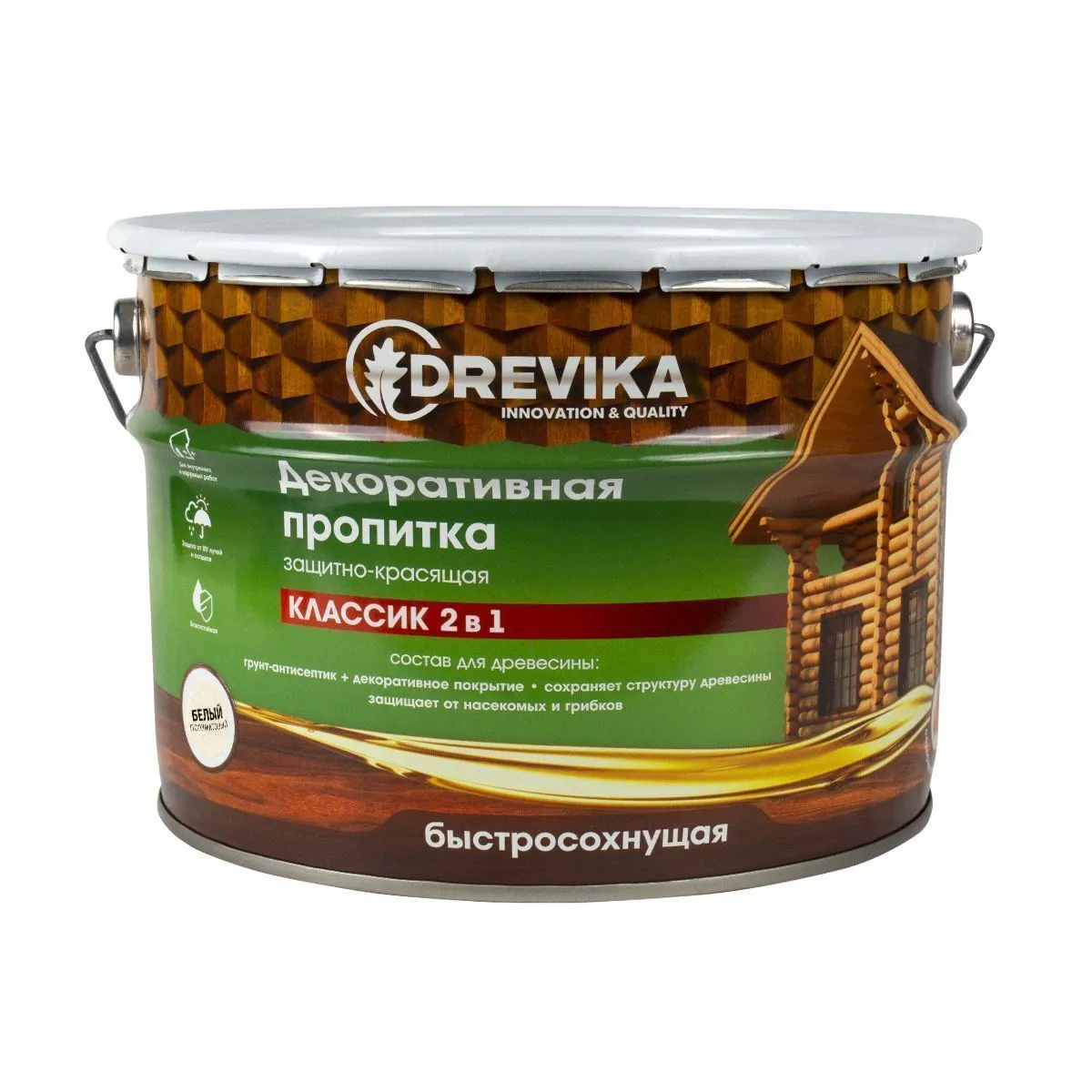 ПРОПИТКА ДЕКОРАТИВНАЯ "КЛАССИК 2 В 1" БЕЛЫЙ 9 Л (1) "DREVIKA"