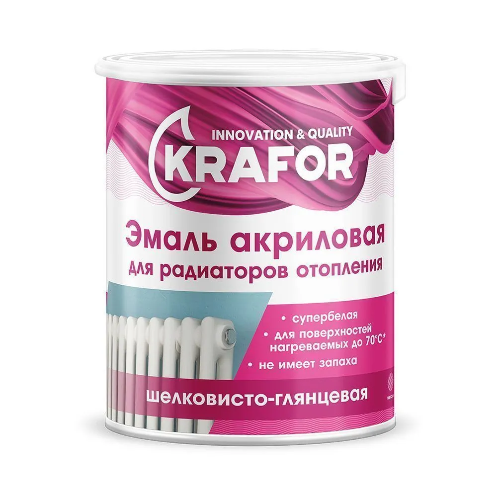 ЭМАЛЬ АКРИЛОВАЯ  ДЛЯ РАДИАТОРОВ СУПЕРБЕЛАЯ 1 КГ (1/4) "KRAFOR"