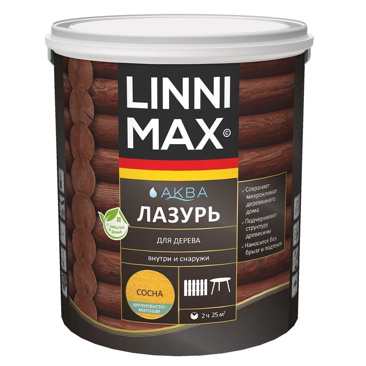 ЛАЗУРЬ ДЕРЕВОЗАЩИТНАЯ "АКВА" СОСНА 2,5 Л (1) "LINNIMAX"