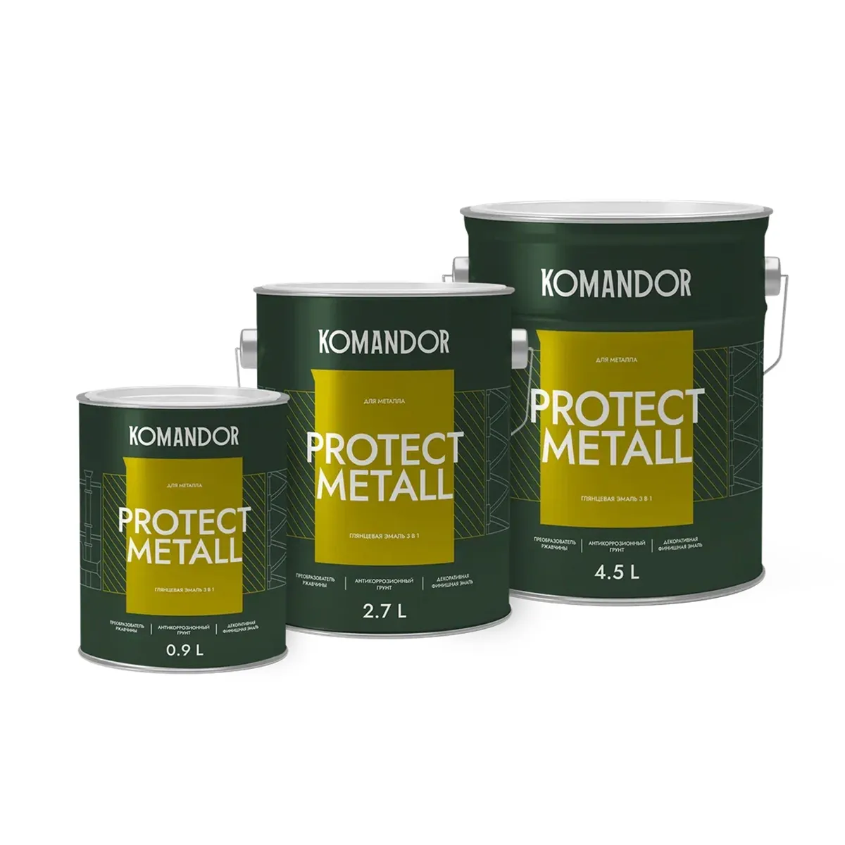 ГРУНТ-ЭМАЛЬ ПО РЖАВЧИНЕ 3 В 1 "PROTECT METALL" ГЛЯНЦЕВАЯ БАЗА C 2,7 Л (1) "KOMANDOR"