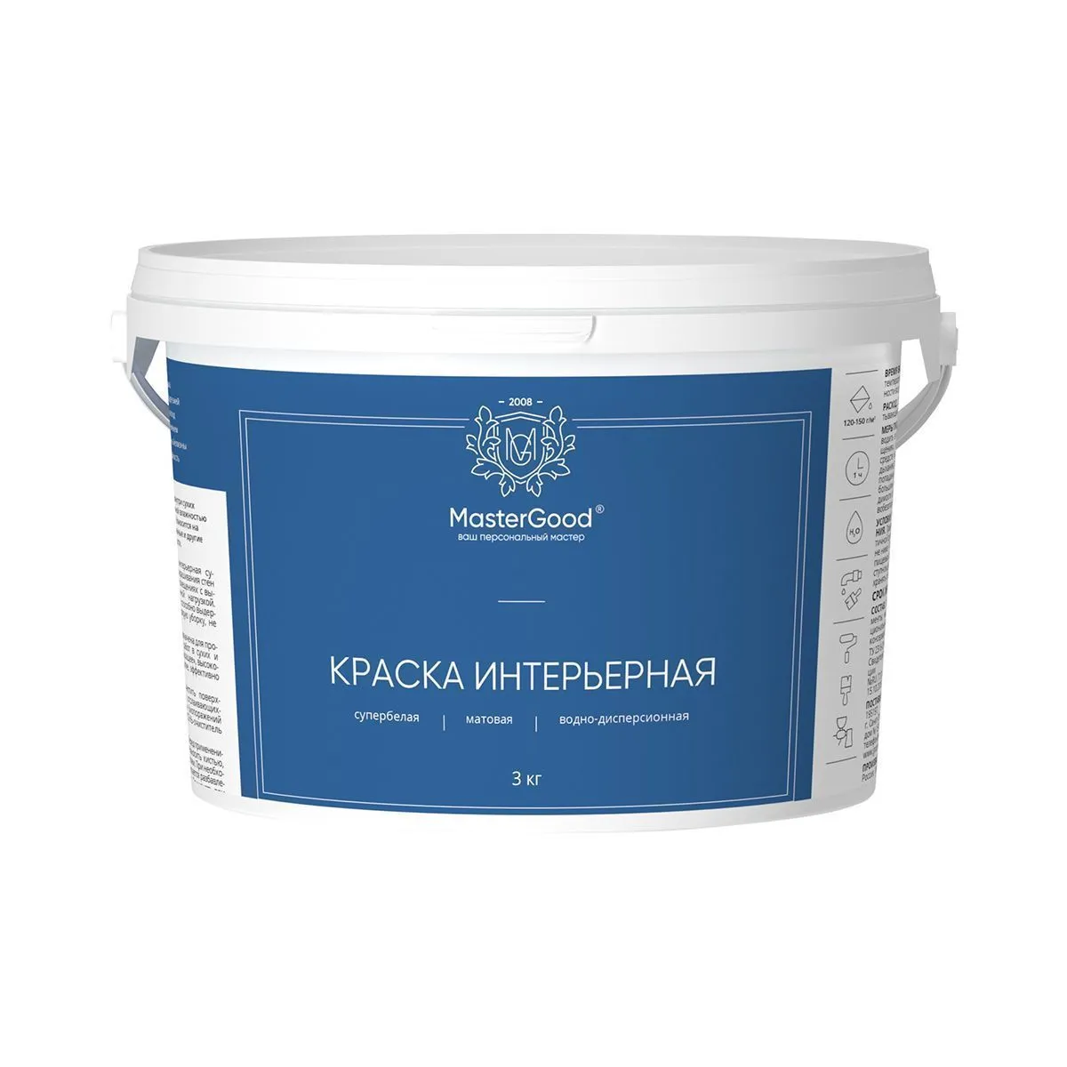 КРАСКА АКРИЛОВАЯ ИНТЕРЬЕРНАЯ 3 КГ (1/4) "MASTERGOOD"