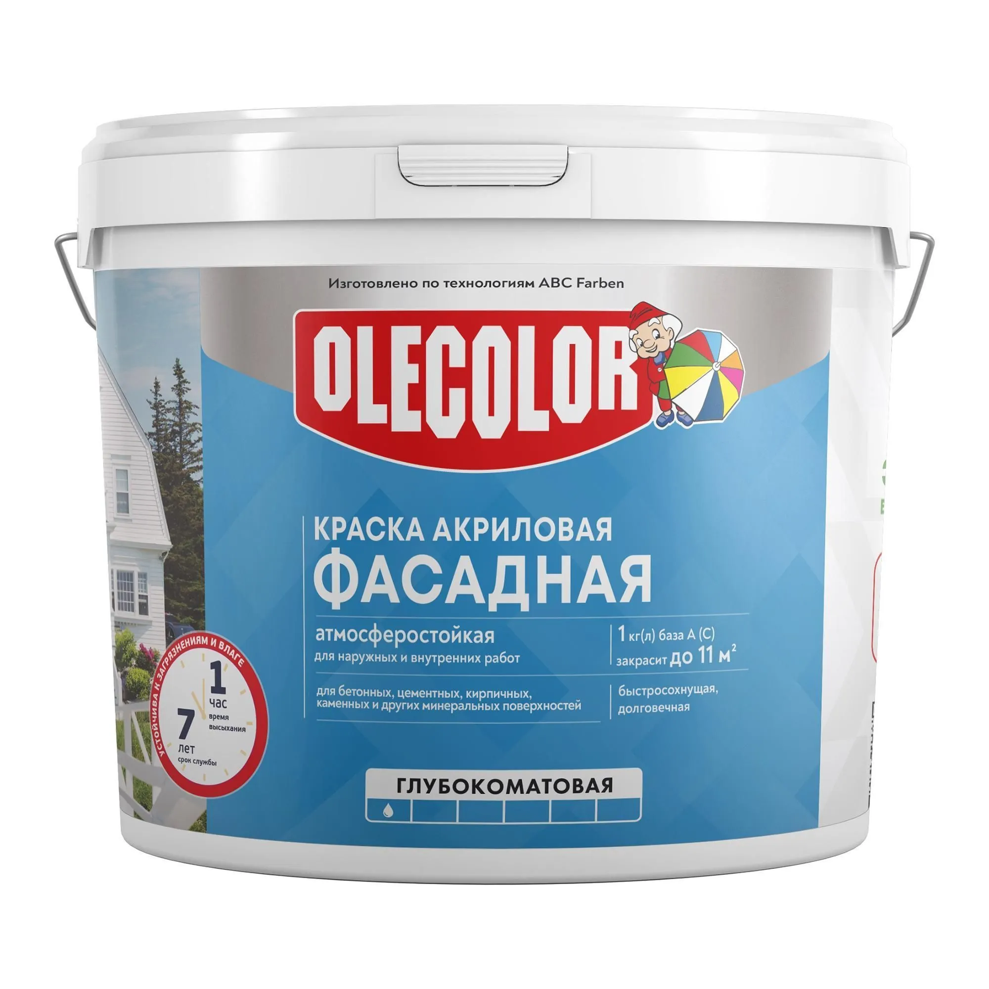 КРАСКА АКРИЛОВАЯ ФАСАДНАЯ 7 КГ / 4,375 Л (1) "OLECOLOR"