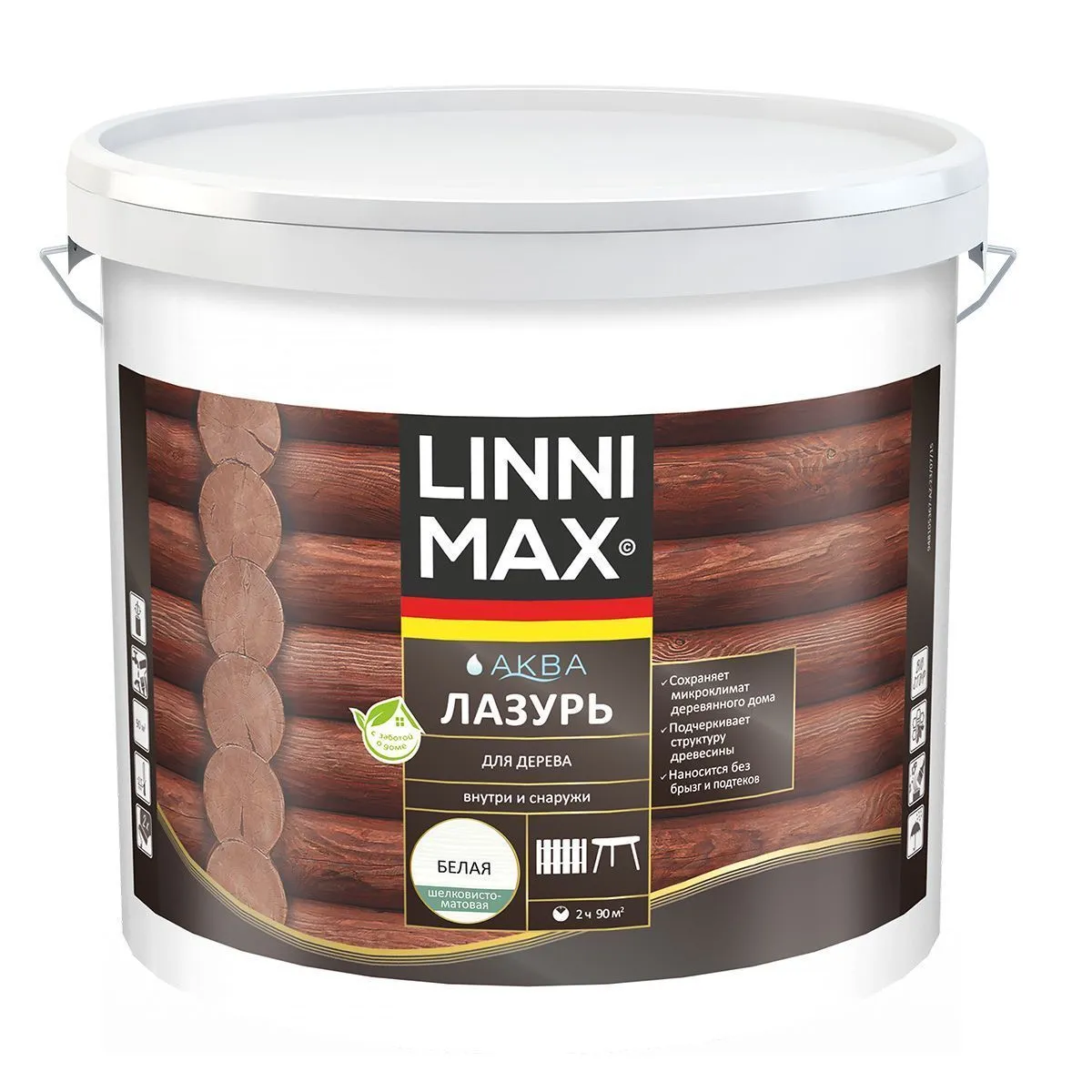 ЛАЗУРЬ ДЕРЕВОЗАЩИТНАЯ "АКВА" БЕЛАЯ 9 Л (1) "LINNIMAX"