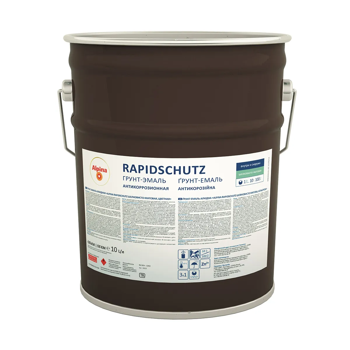 ГРУНТ- ЭМАЛЬ АНТИКОРРОЗИОННАЯ "RAPIDSHUTZ SM" КРАСНЫЙ (RAL 3000) 10 Л (1) "ALPINA"