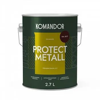 ГРУНТ-ЭМАЛЬ ПО РЖАВЧИНЕ 3 В 1 "PROTECT METALL" ГЛЯНЦЕВАЯ 2,7 Л КОРИЧНЕВАЯ RAL 8017 (1) "KOMANDOR"