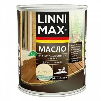 МАСЛО ДЛЯ ТЕРРАС, ЛЕСТНИЦ, МЕБЕЛИ БЕСЦВЕТНОЕ 0,75 Л (1/6) "LINNIMAX"