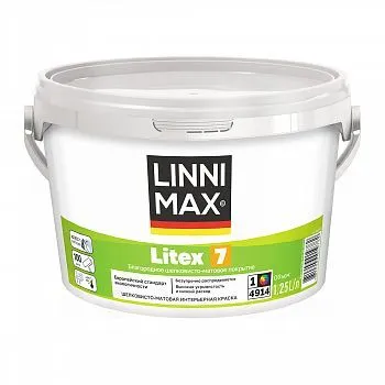 КРАСКА ИНТЕРЬЕРНАЯ "LITEX 7" БАЗА 1 (БЕЛАЯ) 2,5 Л (1) "LINNIMAX"