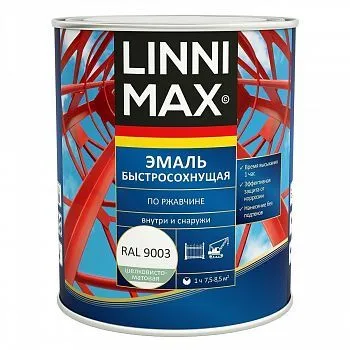 ГРУНТ- ЭМАЛЬ ПО РЖАВЧИНЕ БЫСТРОСОХН. БЕЛАЯ (RAL 9003) 0,75 Л (1/6) "LINNIMAX"
