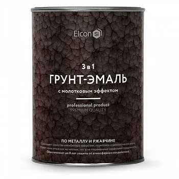 ГРУНТ-ЭМАЛЬ ПО РЖАВЧИНЕ 3 В 1 МОЛОТКОВАЯ ЗЕЛЕНАЯ 0,8 КГ (1/12) "ELCON"