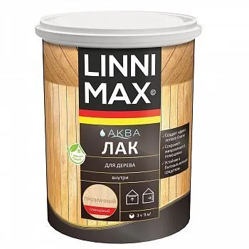 ЛАК АКРИЛОВЫЙ "АКВА" ДЛЯ ДЕРЕВА ГЛЯНЦ. 0,9 Л (1) "LINNIMAX"