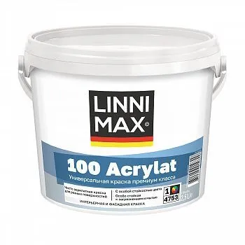 КРАСКА ФАСАДНАЯ "100 ACRYLAT" БАЗА 1 (БЕЛАЯ) 2,5 Л (1) "LINNIMAX"